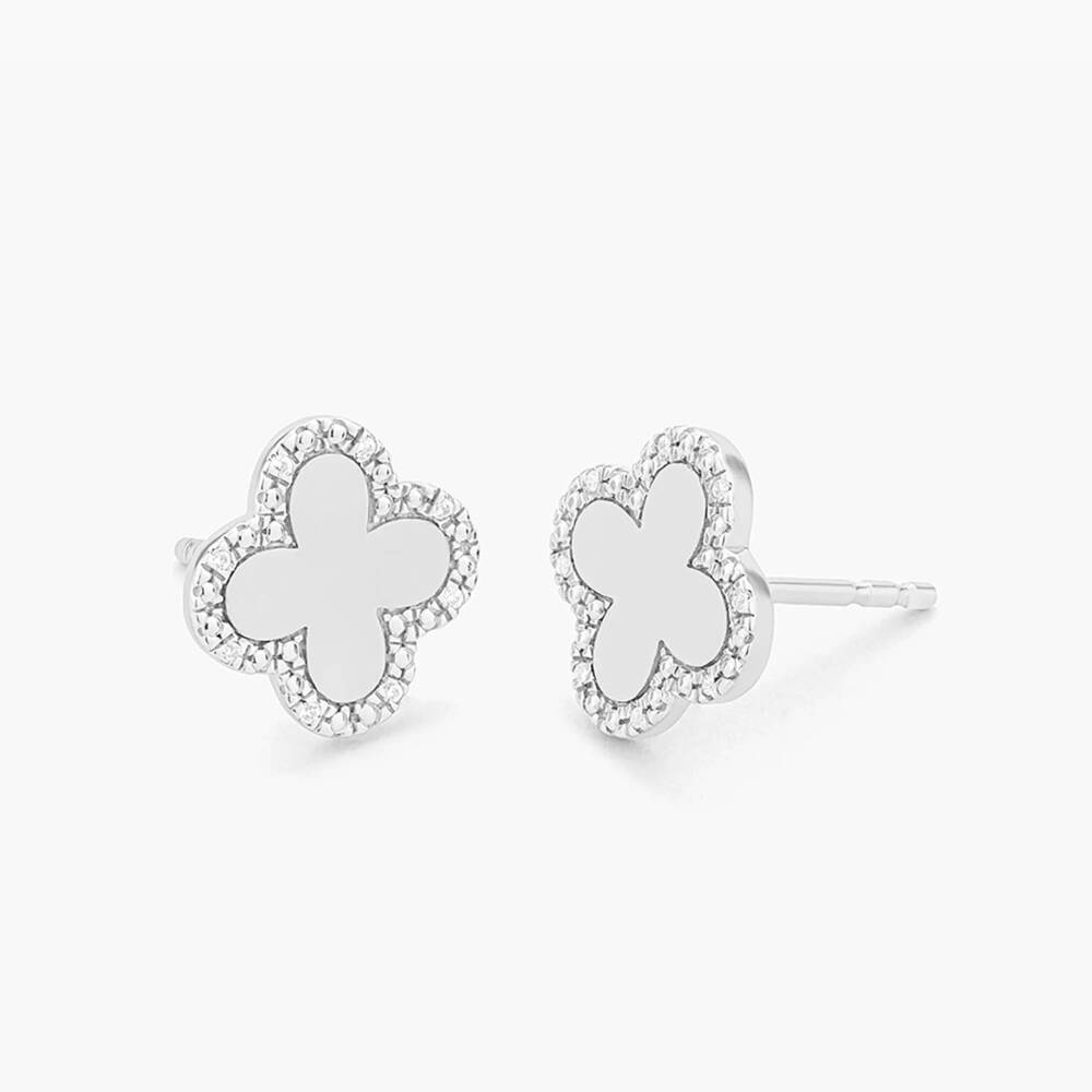 NEW ELLA STEIN women's classic bloom clover stud earrings in silver